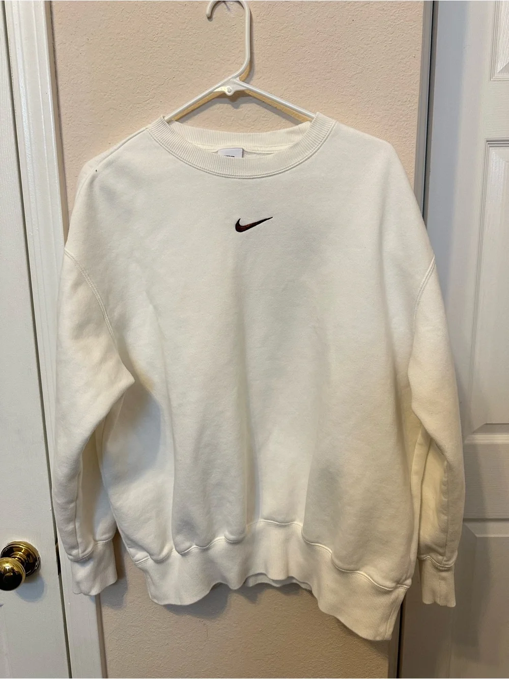 Nike Cream Crewneck Sweatshirt with Black Swoosh